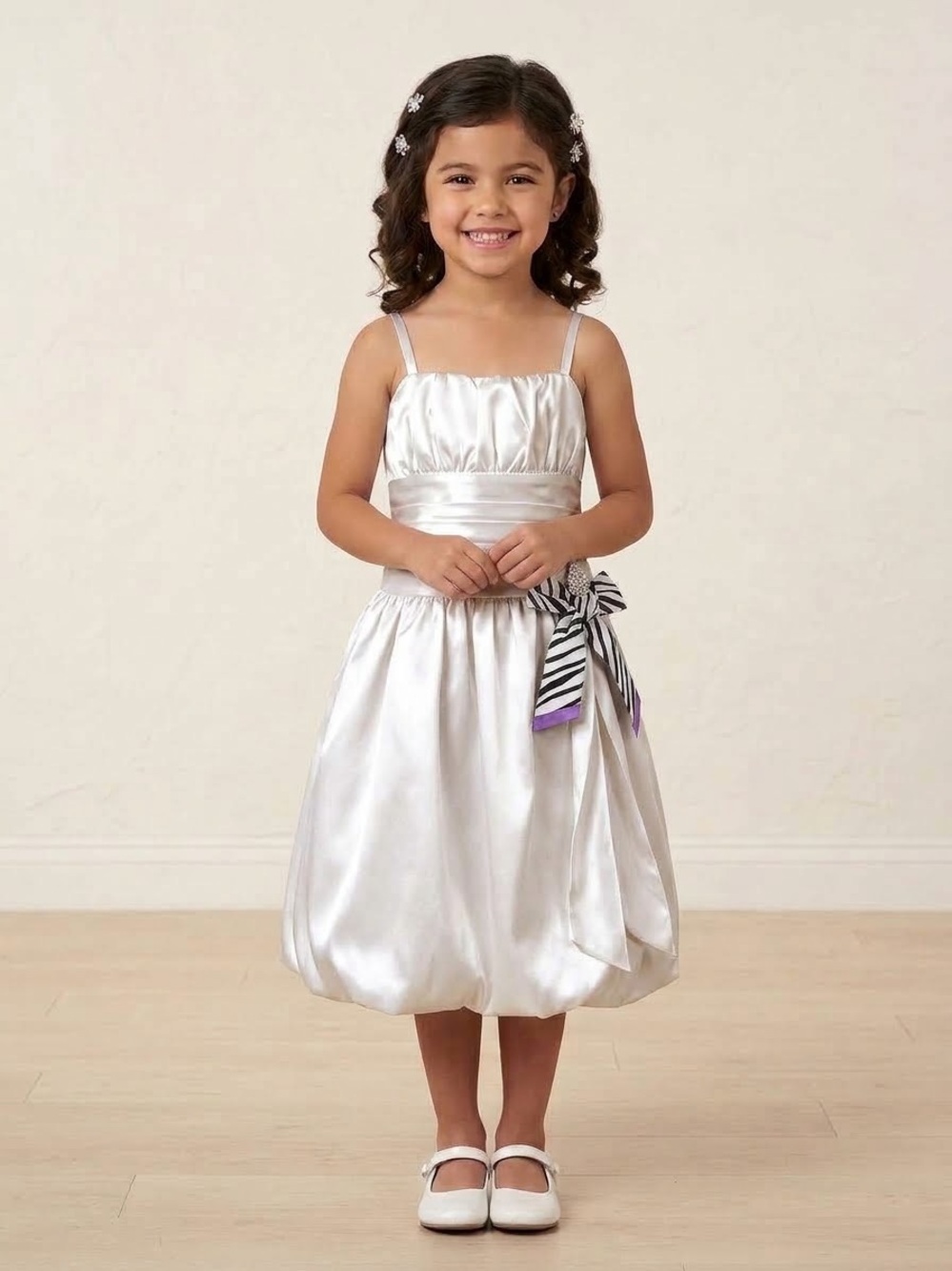 Cinderella White Satin  Girl Dress